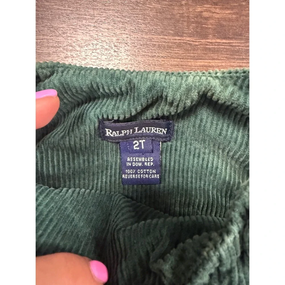 Vintage Ralph Lauren Polo Bear Green Corduroy Jumper Dress - 2T